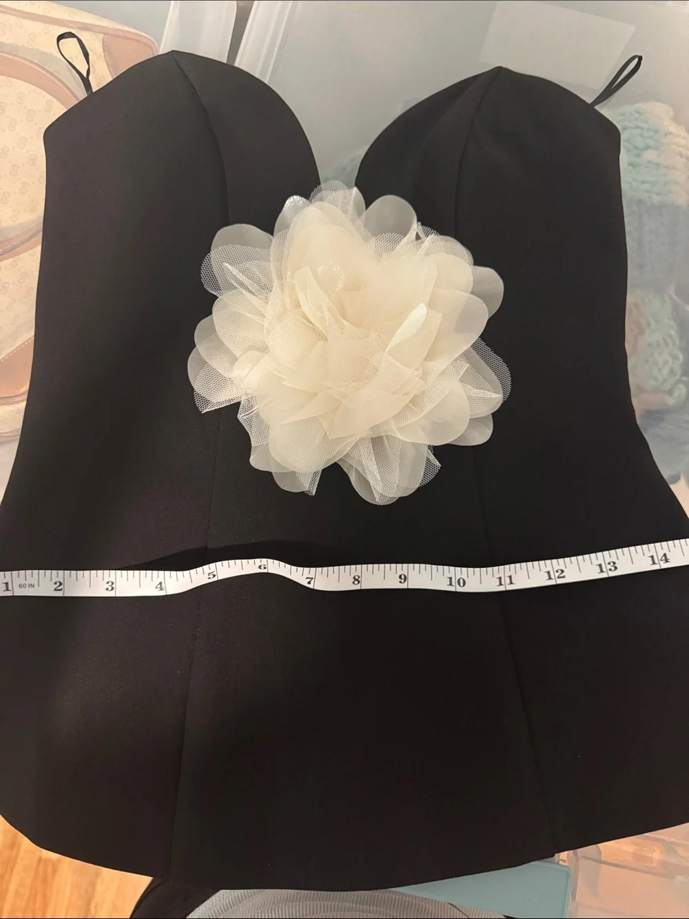 Zara Black Strapless Bustier Top with Cream Floral Detail - Picture 6 of 6